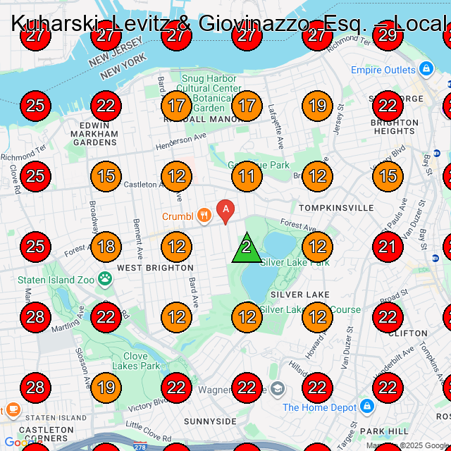 Kuharski, Levitz & Giovinazzo, Esq. GeoGrid visibility map for Legal Services in Staten Island